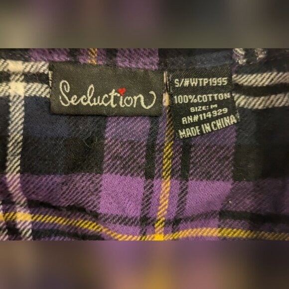 Seduction Purple Plaid Button Up Shirt - Womens Medium - Picture 3 of 4